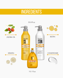 Curls & Waves 3-Piece Set: Shampoo + Conditioner 33.8 fl oz + Leave-On Treatment 10.01 fl oz | Definition & Frizz Control with Jojoba Oil, Keratin & Biotin | Salt-Free 33.8.fl.oz. - Salon In Recamier